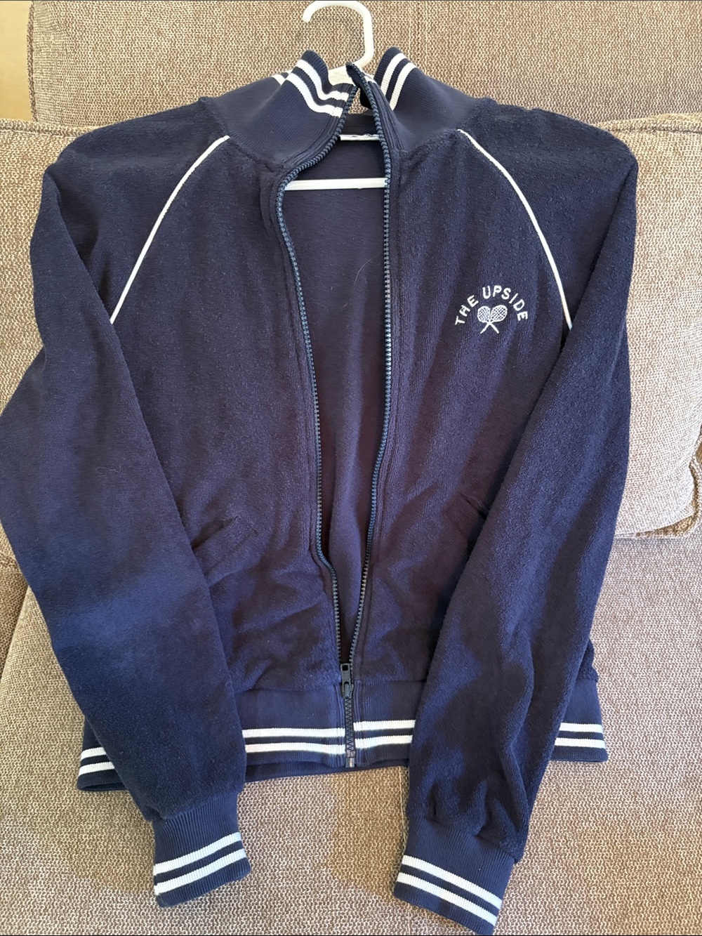 The Upside Navy Track Jacket with White Piping